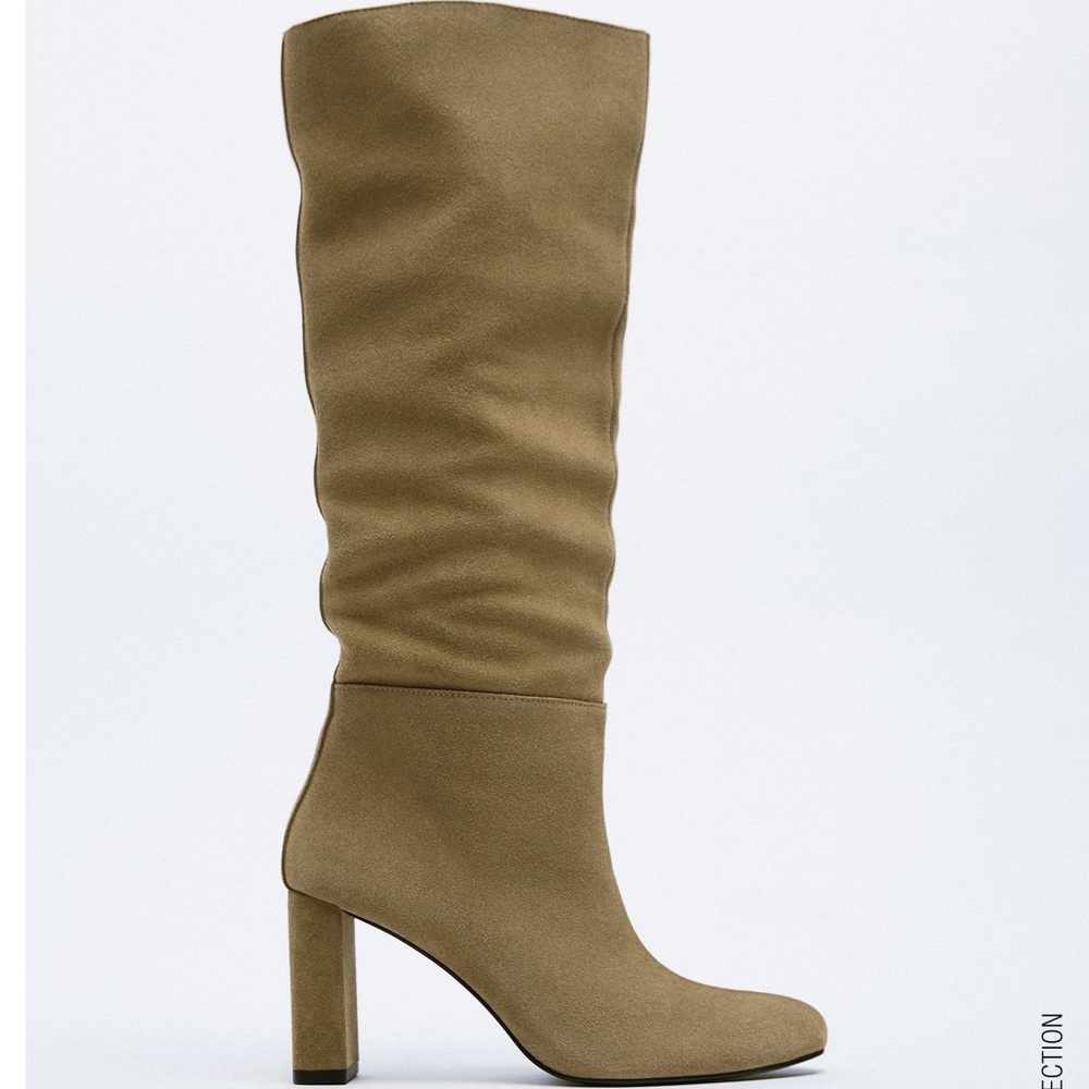 Zara heeled split leather knee high boots🏷🤎